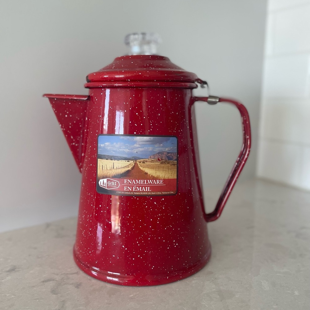 Red Enamelware Coffee Pot